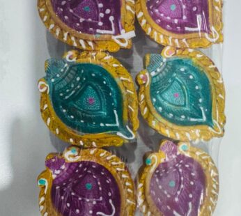 DIWALI CLAY DIYA 6 PCS PACK COLOURED